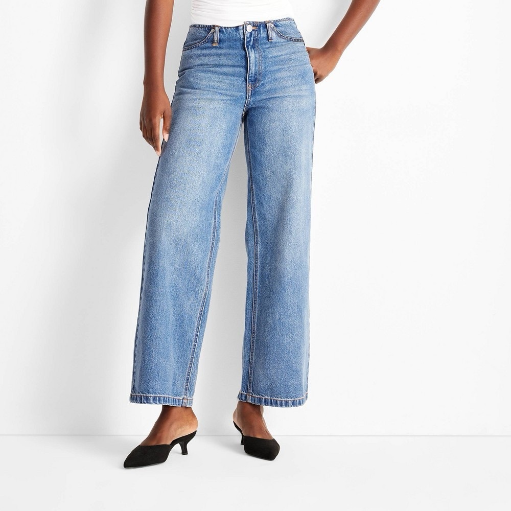 Blue Flare Wide Leg High-Waisted Jeans